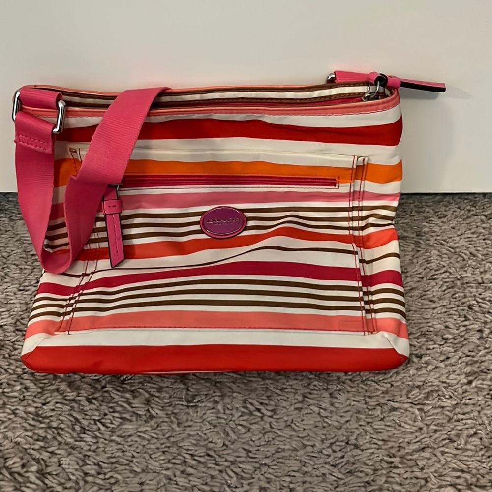Coach Vinyl Multicolor Stripe Crossbody Purse